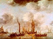 Jan van de Cappelle A Dutch Yacht and Many Small Vessels at Anchor Spain oil painting reproduction